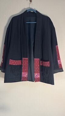 Hand Woven Natural Fiber Tapestry Open-Front Kimono Type Jacket